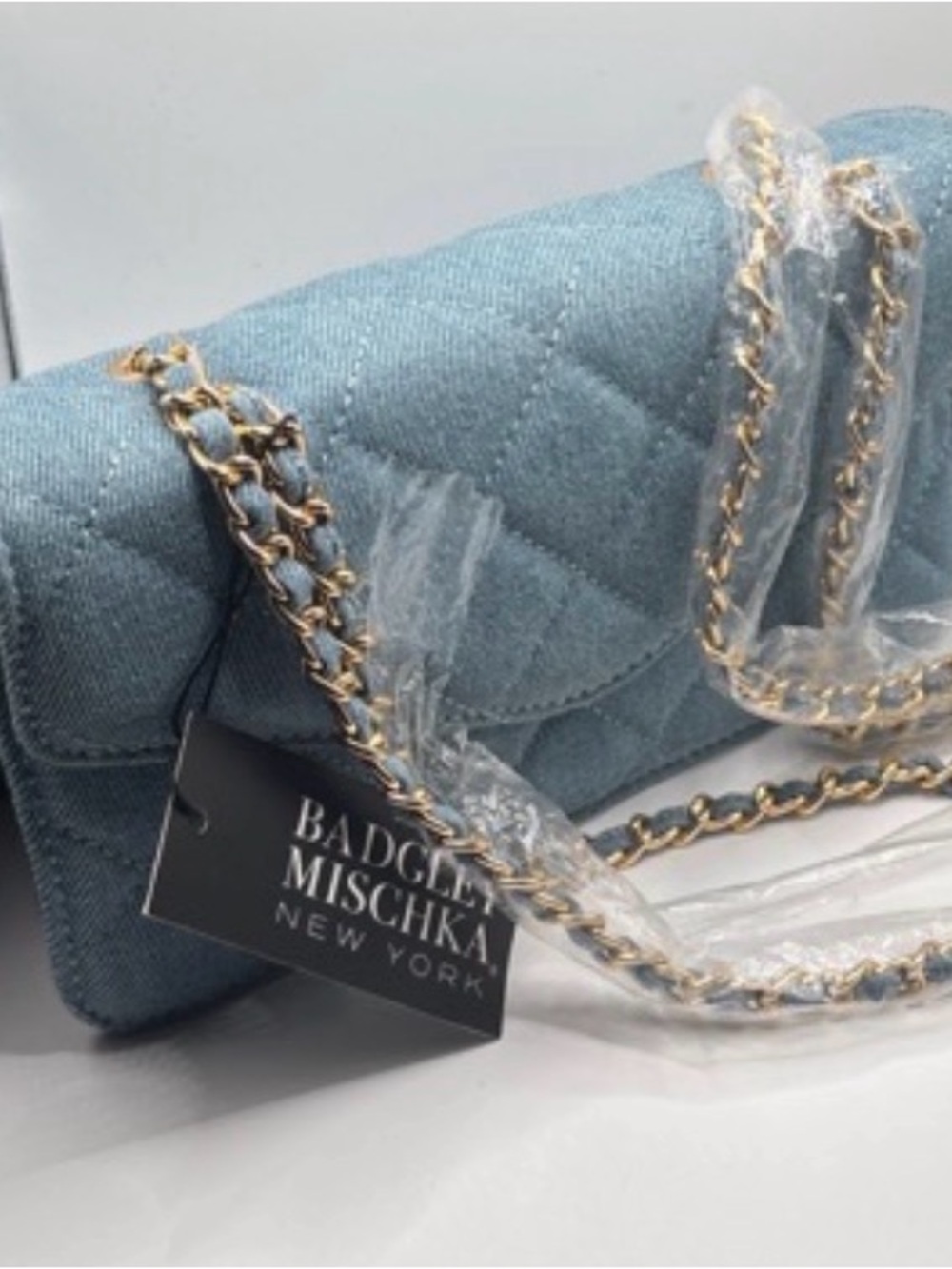 Badgley Mischka Light Blue Quilted Chain Crossbody New with Taga